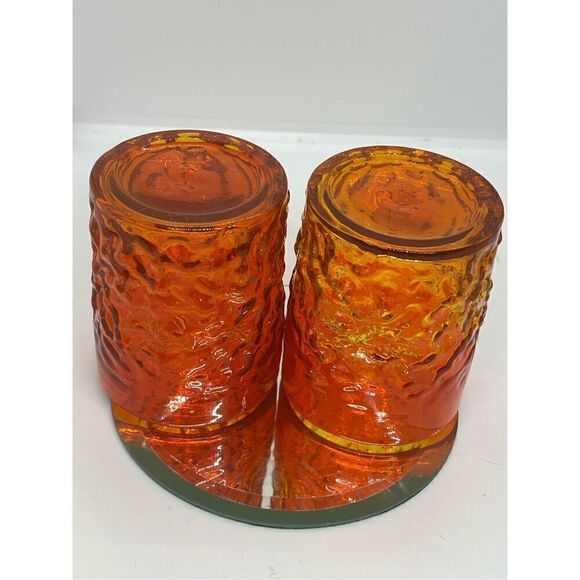 VTG Ryukyu 3 Pc Handblown Glass Ombre Low Ball Tumbler Amberina (Glows) 3 1/2" - Picture 6 of 15